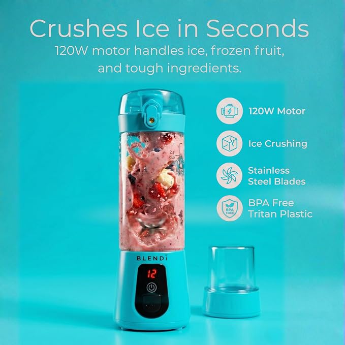 BLENDi Pro+ Portable Blender (New 2025 Model, 17.5oz, Turquoise) – Upgraded 120W Motor, USB-C Rechargeable, Cordless Personal Blender Smoothies & Shakes – BPA-Free, Self-Cleaning, Travel-Friendly