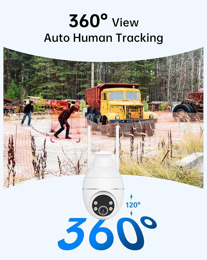 TKENPRO 4G LTE Cellular Security Camera with Pre-Installed SIM Card, 24/7 Recording, Auto Tracking, 32GB Memory Card, AI Motion Detection, 2K Night Vision, 360° PTZ, No WiFi Security Camera Outdoor
