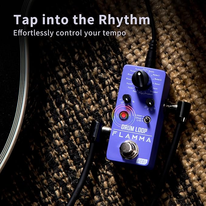 FLAMMA FC01 Looper Pedal Drum Machine 2 in 1 Drum Looper Guitar Pedals, 20 Minutes Loop Time with 16 Drum Grooves, Tap Tempo, 44.1kHz/16Bit Mini Guitar Effects Pedal with 3 Mode