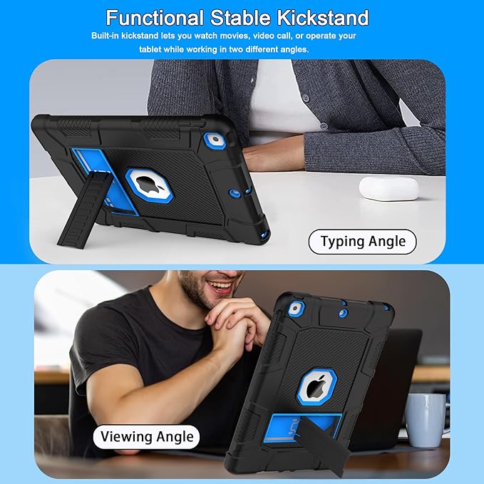 Rantice Military-Grade Tested Case for iPad 10.2" 9th/8th/7th Gen, Shockproof Protective Cover with Stand & Child-Safe Design (Black+Blue)