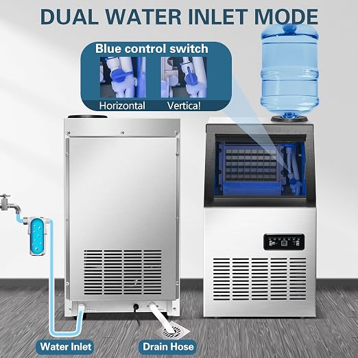 120LBS/24H Commercial Ice Maker Machine, Freestanding Stainless Steel with Adjustable Ice Thickness & LCD Control,40 Cubes/Cycle,Self-Cleaning,Quiet Operation for Home,Restaurant,Bar
