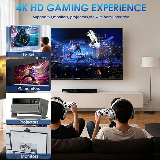 TEFELE 2026New Wireless Retro Game Console 23 Simulators and Over 40,000 Games Plug and Play 4K HD HDMI TV Game Stick 2.4G with Dual 2.4G Wireless Controllers(128G)