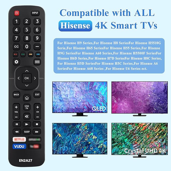 Replacement Hisense Universal TV Remote Control Fit for All Hisense 4K UHD Android Smart TV No Setting-up (EN2A27)