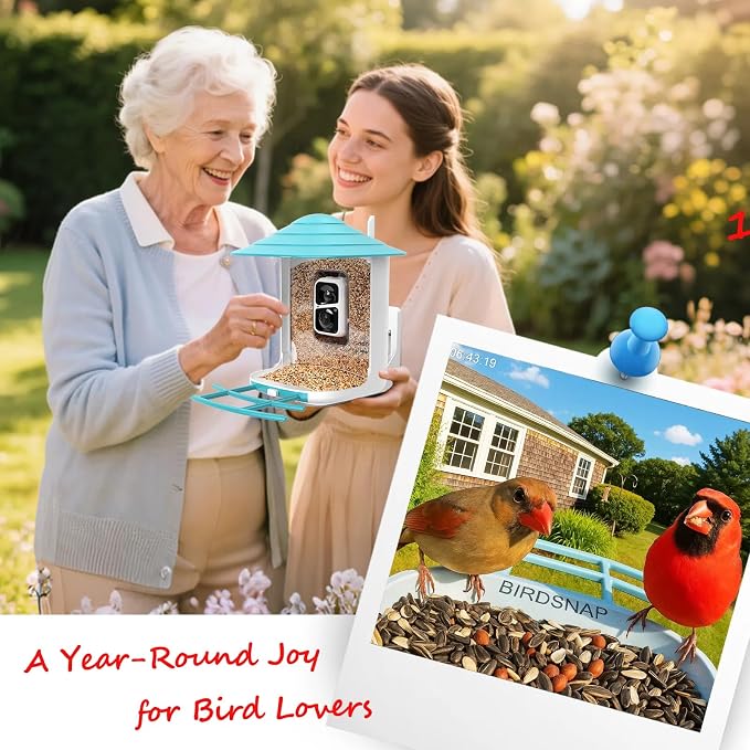 birdsnap® TUC Bird Feeder with Camera 2K HD Live with 32GB Card Auto Detect & Notify AI Identify Camera Birds Feeders Solar Powered Wireless Outdoors Backyard Gift for Mom Dad Birds Lover, 2.4G WiFi