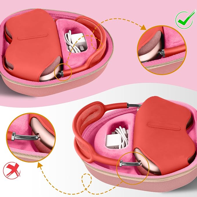 co2CREA Hard Case with Sleep Mode Replacement for Apple AirPods Max 2 / AirPods Max Wireless Over-Ear Headphones (Rose Pink Case)