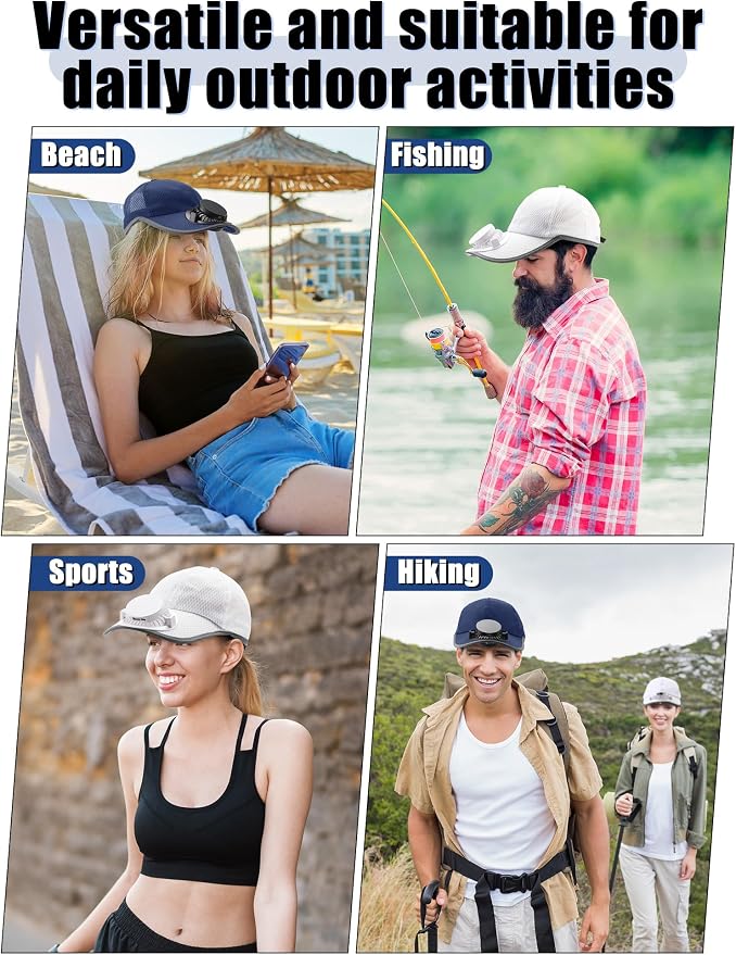 Yaomiao 2 Pcs Solar Baseball Cap with Fan Unisex Sun Protection USB Charging Fan Mesh Hat for Summer Outdoor