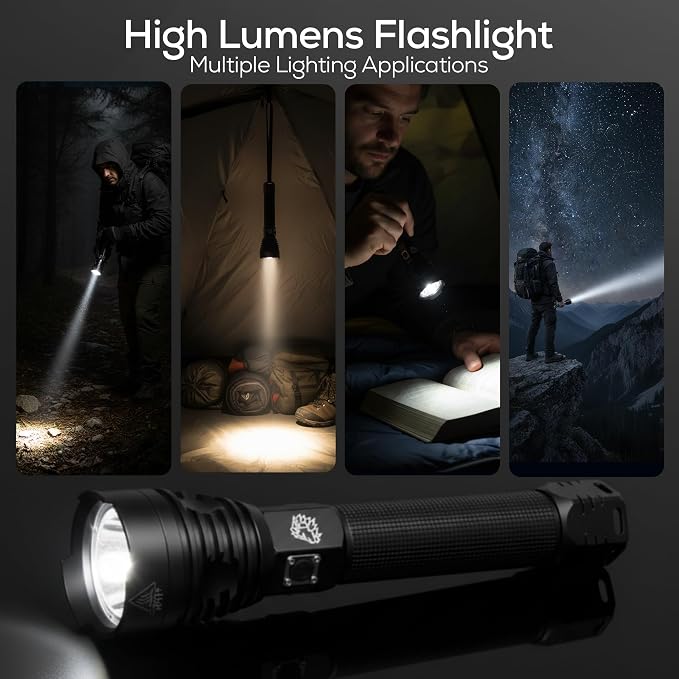 LPO Tactical Flashlight Long Range Adjustable Focus, USB Rechargeable Flashlights 2500 Lumens, Super Bright, Multi-Mode, Durable Aluminum Body, Water Resistant & Shockproof, Gift for Men