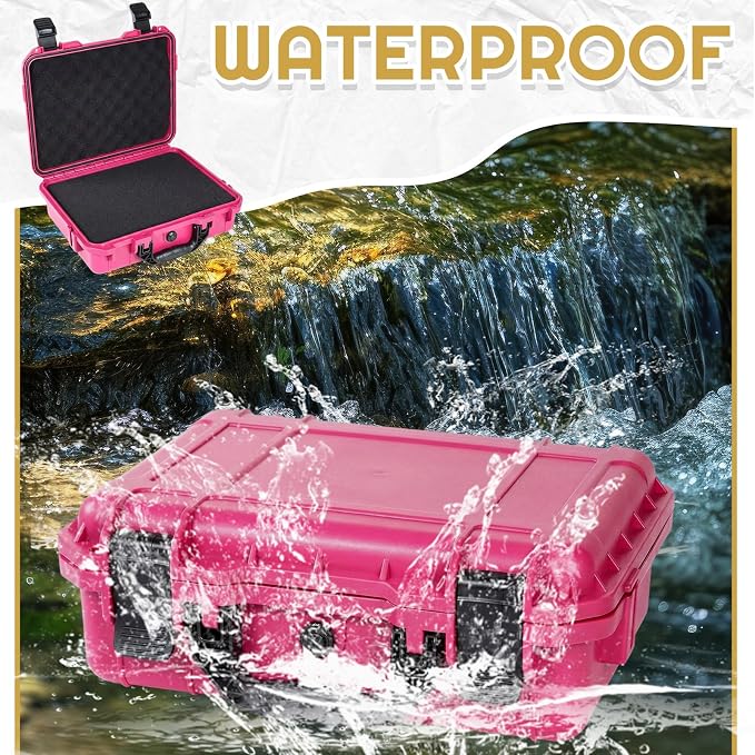 Relaxweex 1 Pcs 16.3 x 6.5 x 3.7 Inch Waterproof Hard Case with DIY Customizable Foam Insert Portable Protective Case with Knife for Camera Drones Equipments Tools Test Instruments(Rose Red)