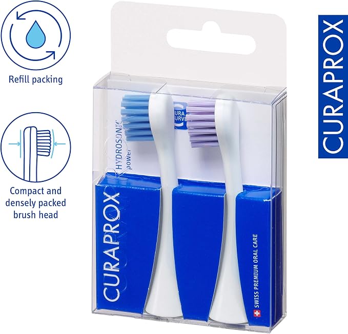Curaprox Hydrosonic Brush Heads Power Duo – for Healthy Gums, Braces & Implants | Gentle Yet Powerful Sonic Cleaning | 2-Pack | Compatible with All Curaprox Sonic Models | Swiss Made