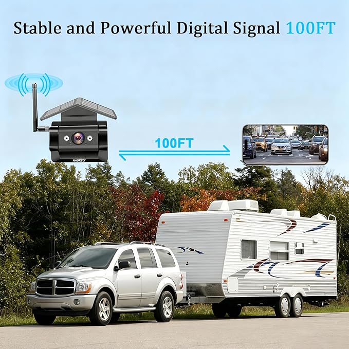 HA7 Magnetic Solar Wireless Backup Camera Rechargeable Battery IP69 Waterproof 1080P Night Vision Rear/Front View WiFi Camera No Wiring for Boat Trailer/RV/Truck/Camper for iPhone Android