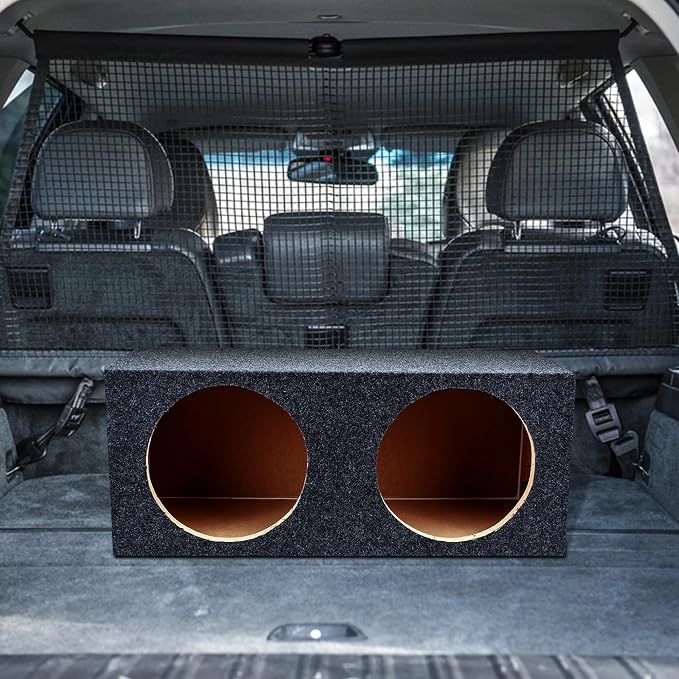 QPower 12 Inch Heavy Duty Dual Sealed Carpet Covered Car Audio Vehicle Subwoofer Enclosure Woofer Box with Spring Loaded Terminals, Charcoal Gray
