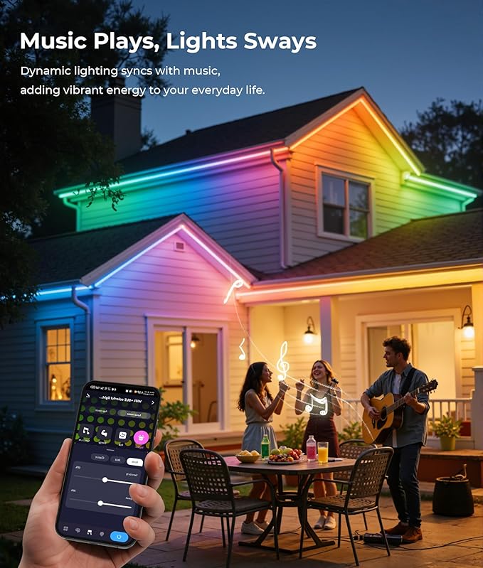 DeckTok Outdoor LED Strip Lights RGB, 32.8ft Smart LED Outdoor Lights with Alexa Google Assistant, App Control, Music Sync, Timer, IP67 Waterproof Light Strip for Balcony, Roof, Patio, Pool Decor