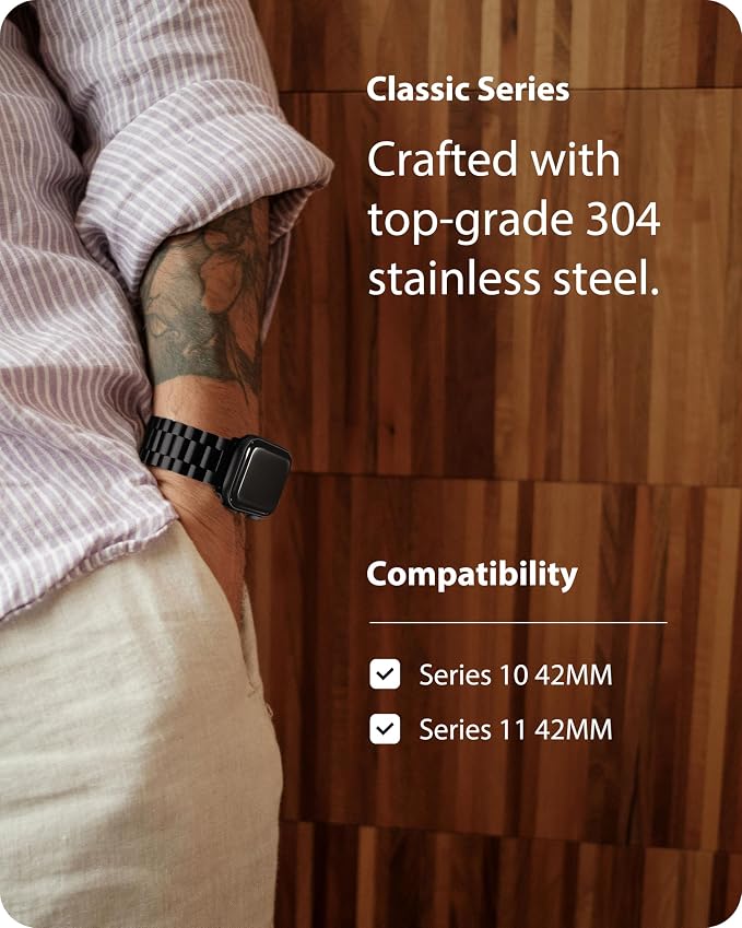 Fullmosa Metal Band Compatible with Apple Watch Bands Series 11 10 42mm, Stainless Steel Strap iWatch Band with Case for Apple Watch, Black