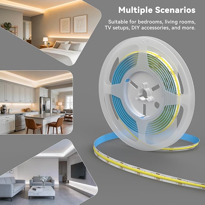 MIWISE COB LED Strip Light, 2700K-6500K All Color in One Tunable White LED Tape Lights Dimmable UL-Listed, APP Control Music Mode, for Under Cabinet, Bedroom, Kitchen, Shelves, Ceiling DIY, 32.8ft