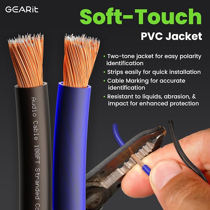GEARit 12 Gauge Speaker Wire - 100ft, Flexible Speaker Cable with Polarity Markings & Foot Markers, 12AWG CCA Audio Cable for Home Theater, Car Audio Stereo, HiFi Surround Sound (Black/Blue)