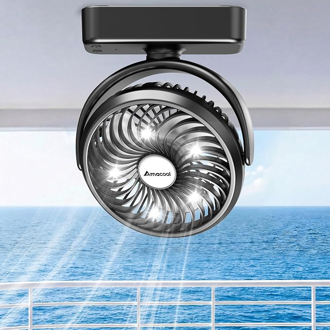 AMACOOL 5000mAh Magnetic Cruise Golf Cart Fan, Camping Fans with Hook, Ultra-Compact Travel Fan for Sleeping, Work Light Tool Gifts for Men Dad BBQ Grill, Travel Camping Cruise Essentials 2026