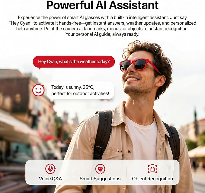 Smart Glasses with Open-Ear Audio & ENC Noise Reduction, 2026 AI Glasses with 8MP Camera, 139 Languages Real-Time Translator, ChatGPT Voice Assistant, UV & Blue Light Blocking for Men Women Daily