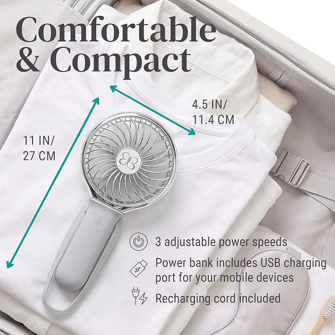 KidCo Buggygear 3 Speed USB Rechargeable Turbo Fan with Power bank and LED Flashlight, Buggy Gear - White/Black