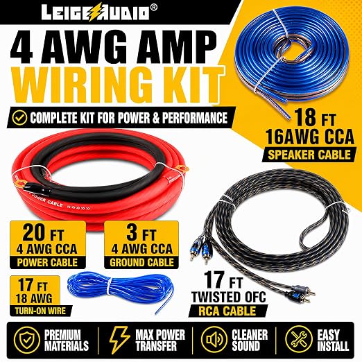 4 Gauge Amp Wiring Kit Ture 4 AWG Amplifier Installation Wiring Kit - Car Subwoofer Wiring Kit Helps You Make Connections and Brings Power to Your Radio, Subwoofer and Speakers
