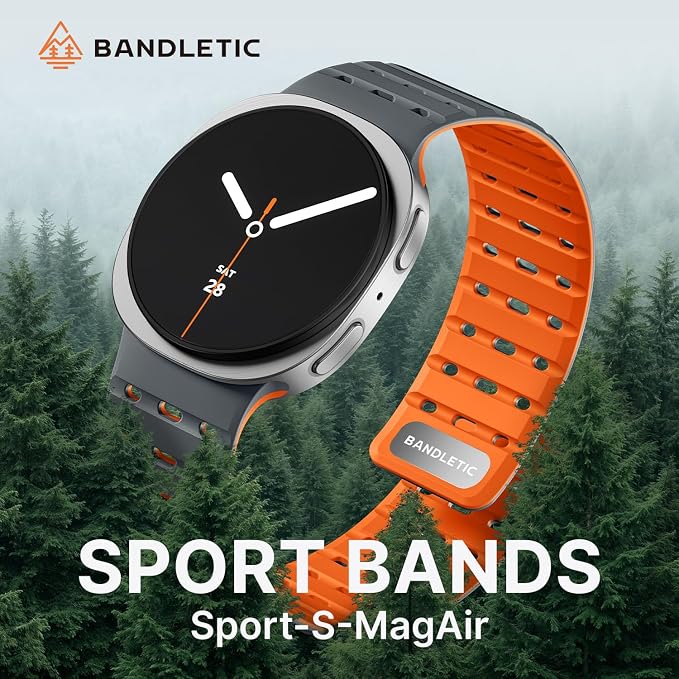 Bandletic Magnetic Band Compatible with Samsung Galaxy Watch 8 40mm 44mm / Watch 8 Classic 46mm 2025, No Gap Soft Breathable Silicone Replacement Strap for Men Women, Gray/Orange
