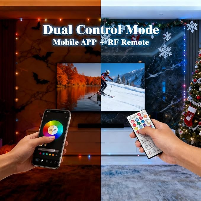 RGB Smart IC Strip Lights with APP Control, 33FT RGB+IC LED Color Changing Rope Lights Outdoor, 13MM Waterproof Neon LED Music Sync Tube Light for Bedroom Living Room Patio Christmas Hoilday