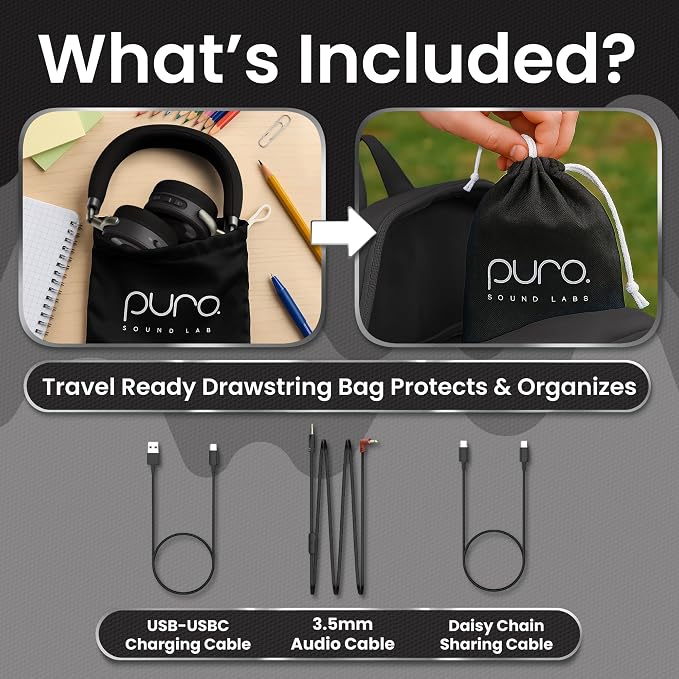 Puro Sound Labs JuniorJam Plus Volume-Limiting Wireless Bluetooth Headphones for Kids, Secure Audio with Adjustable On-Ear Design, 22-Hour Battery Life, Ideal for Tablets, Smartphones & PCs - Black