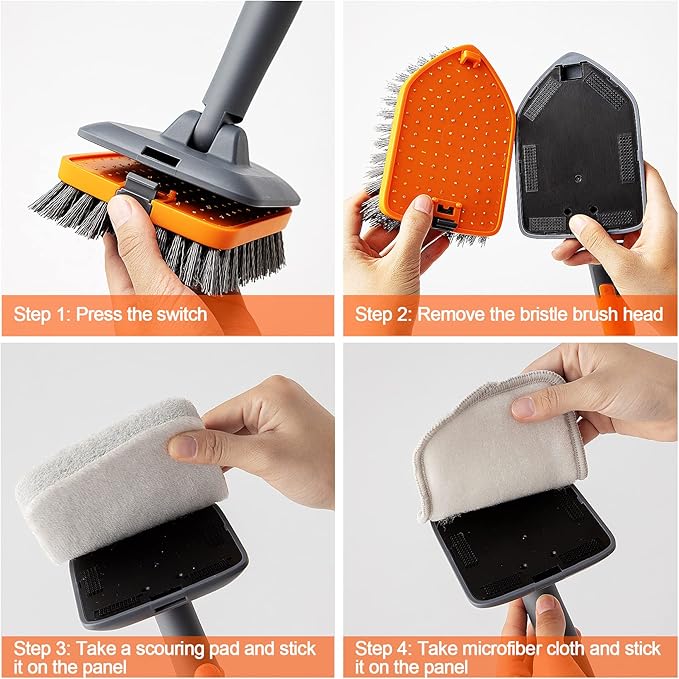 CLEANHOME Scrub Brush with 56” Long Handle, Multifunctional Tile and Tub Scrubber for Shower,Kitchen, Car Cleaning