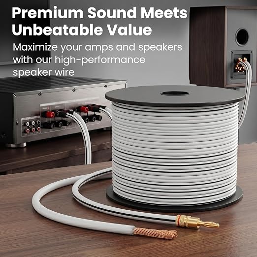 GEARit Speaker Wire 14 Gauge 50 Feet, Speaker Cable with Foot Markers & Polarity Markings,14 Gauge Wire for Car Audio & Home Theater Speakers,Audio Cable for DIY Installations,CCA(White)