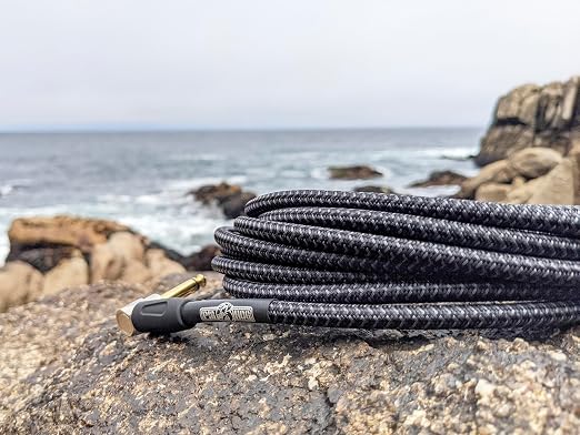 Pig Hog - PCH20BKR PC-H20BKR Right-Angle 1/4" to 1/4" Black Woven Guitar Instrument Cable, 20 Feet