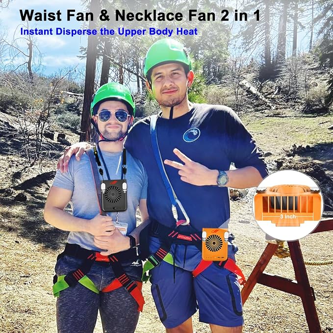 Waist Fan Clip on for Men, Mighty Powerful 3 Speeds Portable Rechargeable 8000mAh Battery Operated Body Cooling Shirt Belt Neck Fan, Gift for Hiking, Fishing, Working, Blue-collar