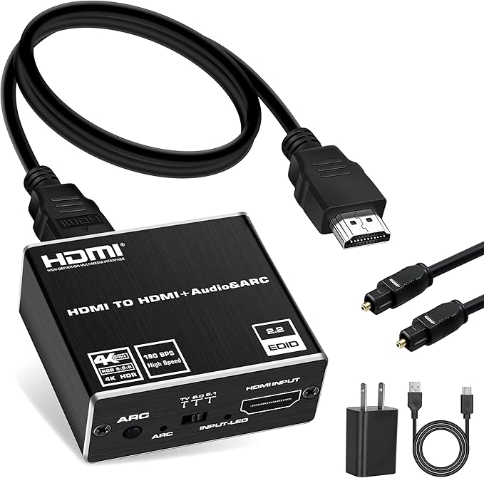 HDMI ARC to Optical Audio Adapter, NEWCARE 4K@60Hz H DMI Audio Splitter Converter, HDMI to Optical Toslink SPDIF+3.5mm Jack AUX Audio Out, Metal HDMI Audio Extractor Support Blue-Ray Play Soundbar