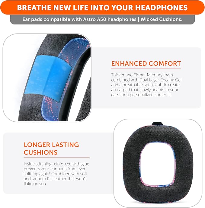 WC Freeze A50 - Cooling Gel Replacement Earpads for Astro A50 Gen 4, Gen 5 and A50X Only, Made by Wicked Cushions, Improved Durability, Thickness and Sound Isolation | Speed Racer