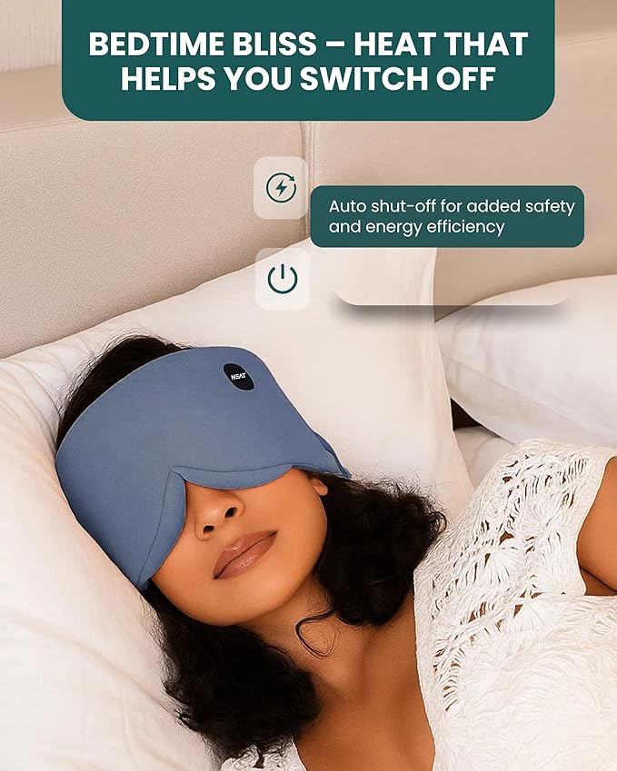 Heated Eye Mask – Cordless Rechargeable Warm Eye Mask with 4 Heat Levels – Completely Blackout Comfort for Sleep & Travel - Mothers Day Gifts Self Care for Mom & Grandma(Ocean Stone)