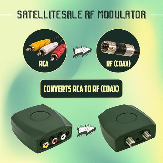SatelliteSale RF Modulator RCA Composite to RF Coaxial Converter Includes AV RCA Cable and Power Supply
