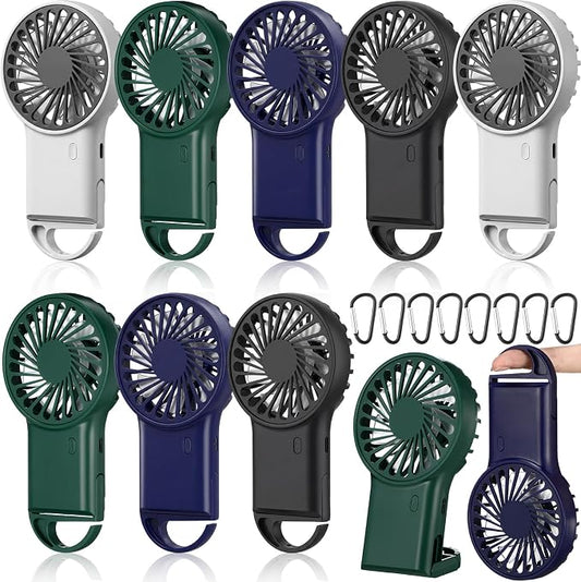 VIHOSE 8 Pcs Portable Hanging Fan, 3 Speeds Personal Rechargeable Desk Hand Held Small Fan with D Metal Hook for Cooling Small Personal Hands Outdoor Travel (Black,Dark Blue,Dark Green,White)