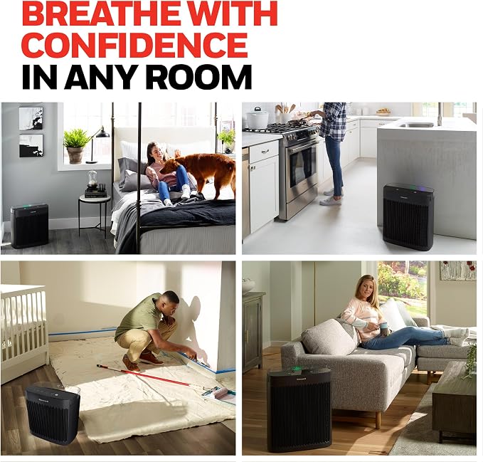 Honeywell Allergen Plus HEPA Air Purifier for Home, Large Rooms up to 900 Ft², Turbo Clean, HEPA Filter Reduces Dust, Pollen, Pet Dander, All Smoke Types, Odors, Black, HPA5100B