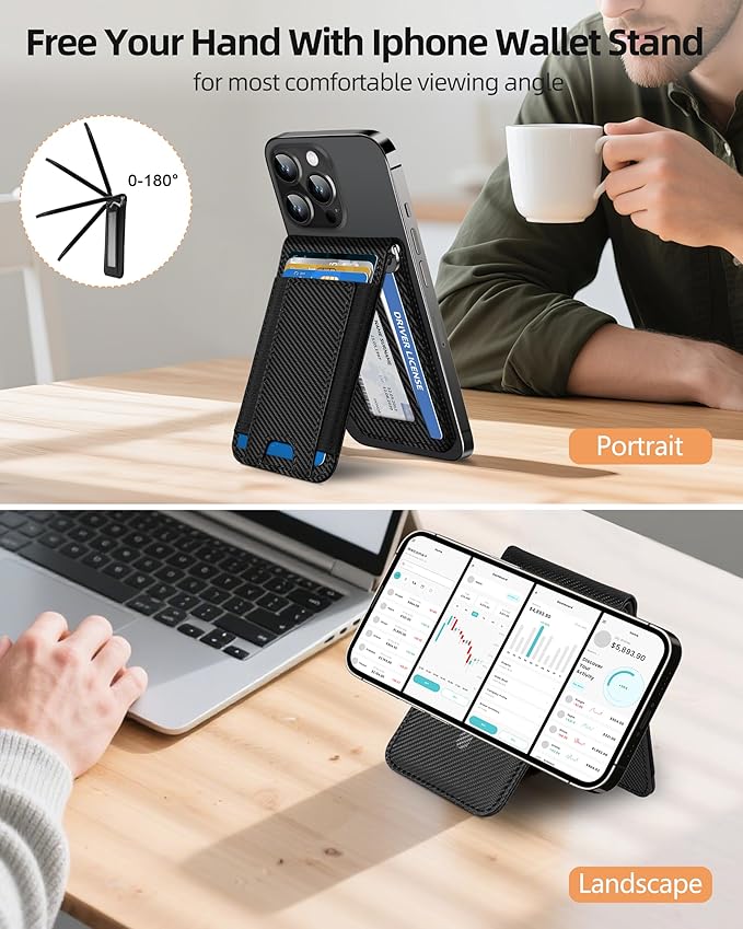ExtreLife for MagSafe Wallet with Money Clip, Stronger Magnetic Wallet for iPhone 17/16/15/14/13/12 Series, RFID Blocking, for iPhone Wallet with Stand, ID Window & 8 Card Holder, Carbon Fiber Black