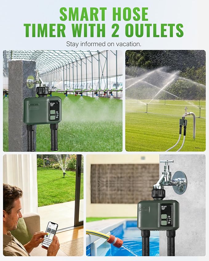 WiFi Water Timer for Garden Hose, Sprinkler Timer 2 Zone, Smart Lawn Watering System with WiFi Irrigation Controller, Voice Control, Automatic Irrigation/Rain Delay/Manual Watering D32WT06