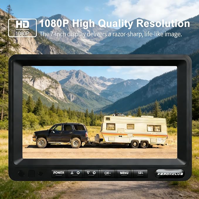 Wireless Backup Camera System Kit, HD 1080P 7 Inch Monitor, IR Night Vision, No Interference Record, IP69 Waterproof Rear View Camera for RV/Truck/Trailer/Van/Bus-ZEROXCLUB SW02