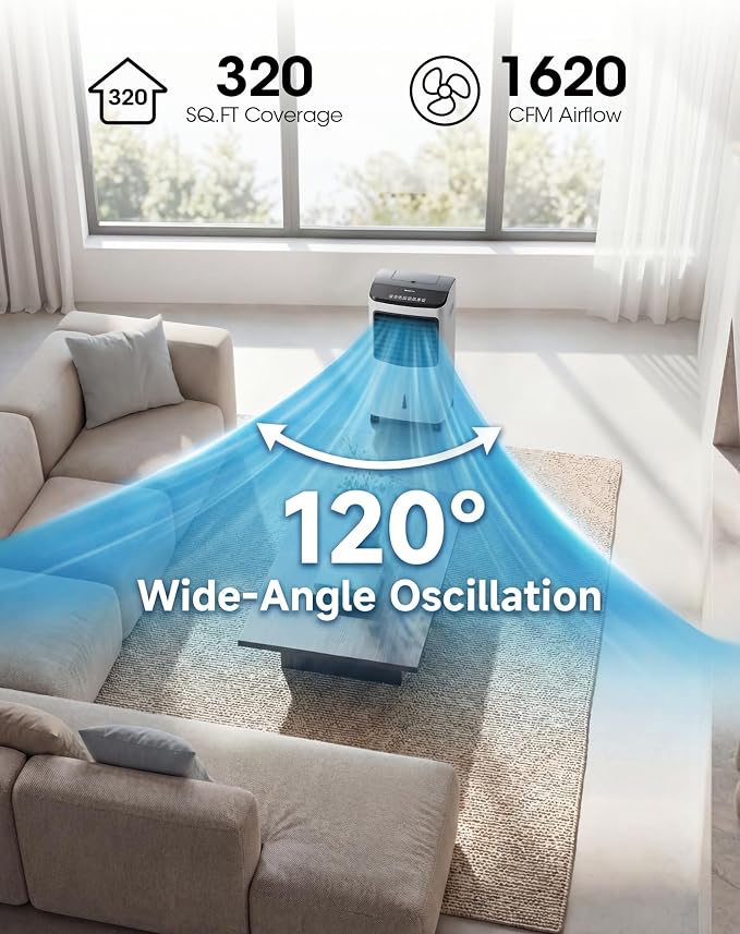 Tehanld Portable Evaporative Air Cooler, 2.4 Gal Swamp Cooler with 4 Ice Packs, 1620 CFM Windowless Room Cooling Fan with 120° Oscillation, 3 Speeds, 16H Timer & Remote for Home, Bedroom