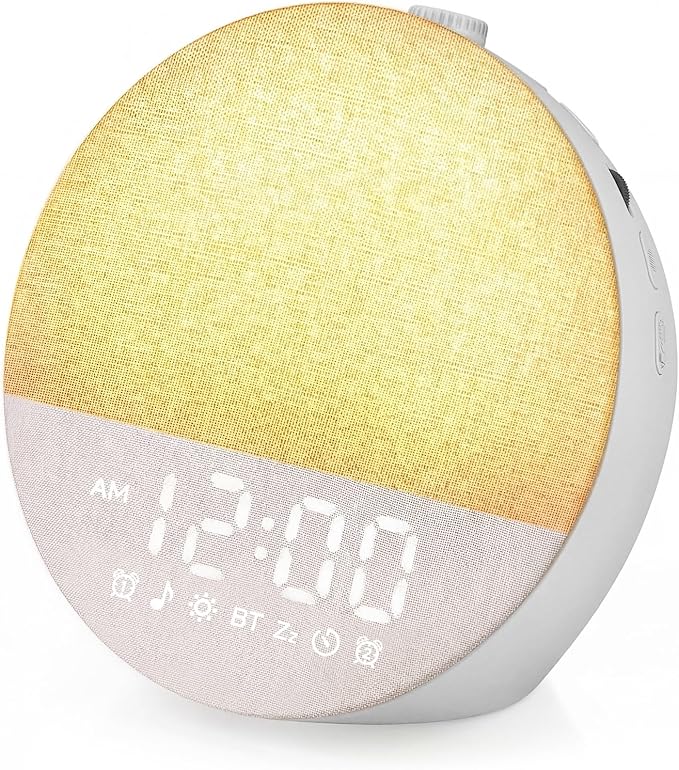 Geuuap Sunrise Alarm Clock White Noise Machine | Natural Wake-Up Light for Bedroom with 30 Soothing Sleep Aids, Bluetooth Speaker, Dimmable Clock, Screen-Free Design for Baby Adults Kids-Grey