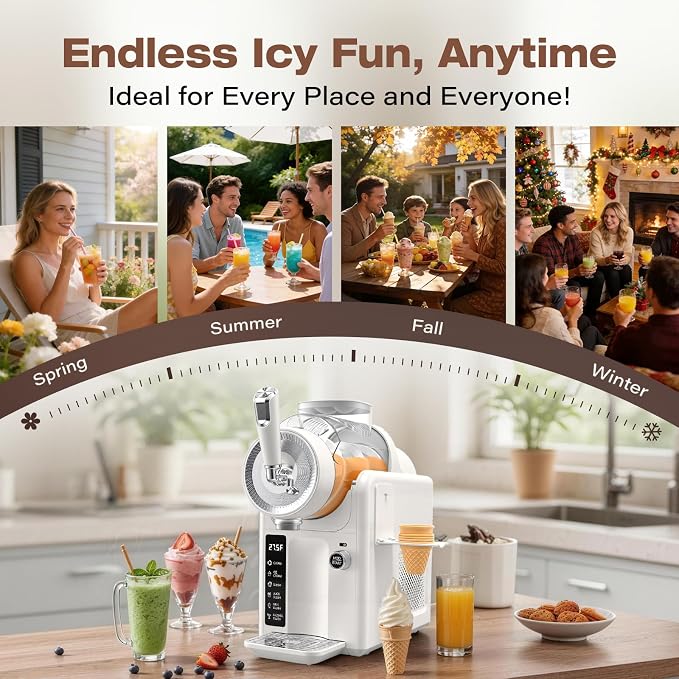 SYINTAO Slushie Machine No Ice Needed, 2-in-1 Frozen Drink & Soft Serve Ice Cream Maker, Self-Chilling Slushy Maker with 5 Presets, LED Display & Auto Clean for Home & Party (White)