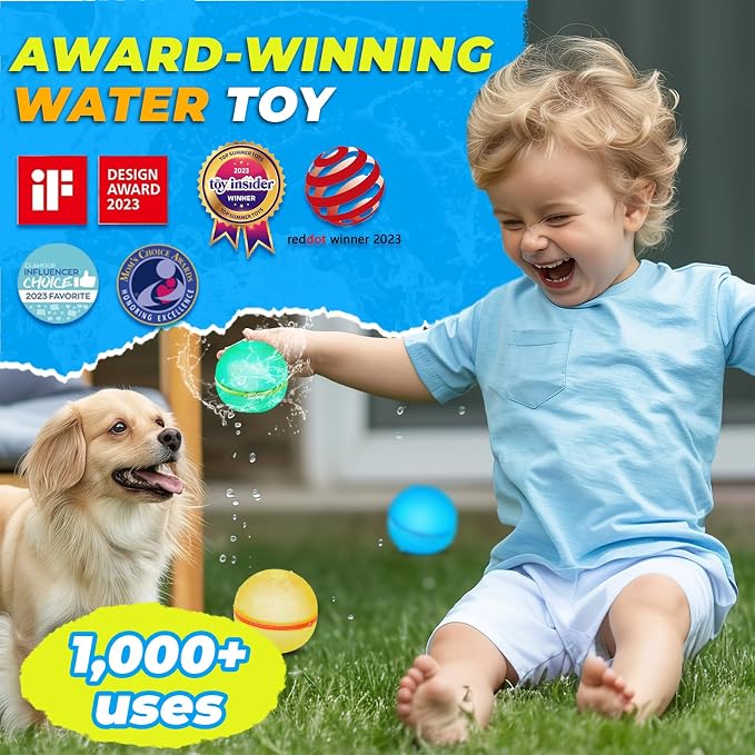 24 PCS Reusable Water Balloons, Refillable Magnetic Water Balls for Outdoor Games, Self Sealing Water Splash Bomb Quick Fill for Summer Fun, Pool Beach Toys for Kids Ages 3-12