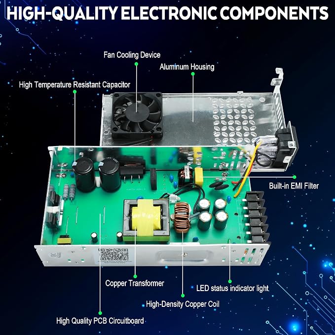 VAYALT DC 60V 10A 600W Switching Power Supply, 110V/220V AC to DC Converter, Universal Regulated Switching, 60V Power Supply for CCTV Camera System, 3D Printer, LED Strip, Computer Project