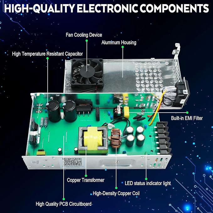 VAYALT New DC 12V 50A 600W Switching Power Supply, SMPS Power Supply, Universal Regulated Switching 110v to 12v Converter, for Industrial, CCTV, Computer Project, LED Strip Light (No Power Cord)