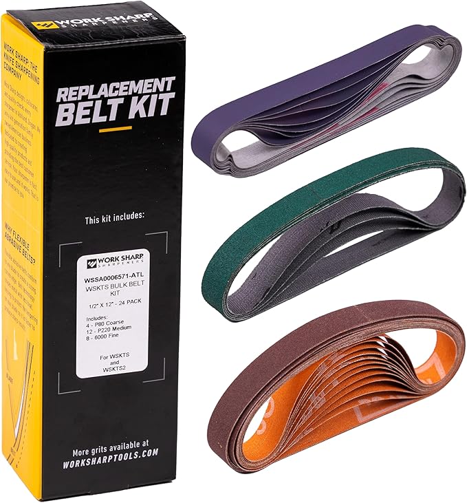 Work Sharp MK2 Professional Electric Knife and Tool Sharpener with Adjustable Sharpening Guides and Flexible Abrasive Belts Plus Bulk Belt Replacement Pack for Craftsmen and Tradesmen