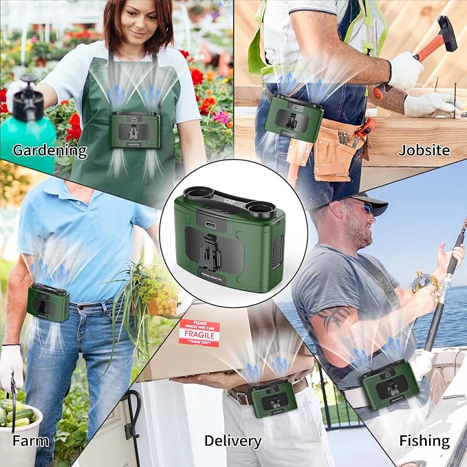 PANERGY 20000mAh Portable Waist Fan, Father Day Gifts for Husband Dad, Rechargeable Belt Clip Fan, 40H Cooling Gadgets for Men, 10 Speeds for Blue Collar, Jobsite Gardening Camping Travel Essentials