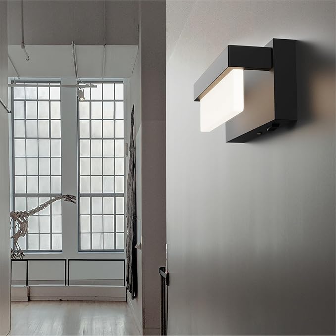 Switched LED Wall Sconce Set of 2, Indoor 8 inch 12 Watt 4000K Wired Black Wall Mounted Sconce Light with On/Off Switch, Frosted Arcylic Shade Sconces for Bedroom Living Room Bathroom Kitchen Hallway