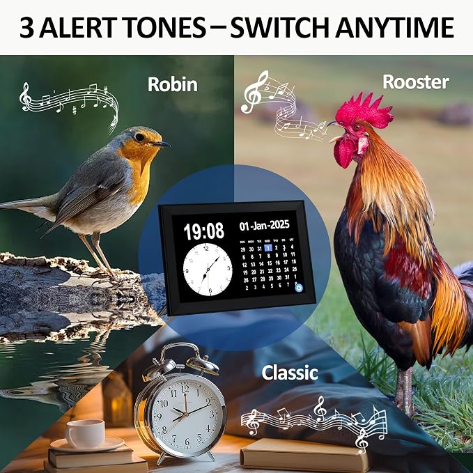 10.1" Touchscreen Digital Calendar Alarm Clock, Dementia Clocks for Seniors Extra Large Display Clock with Day and Date for Elderly, 40 Reminders&64 Alarms&Auto-Dimming&Auto DST(Black)
