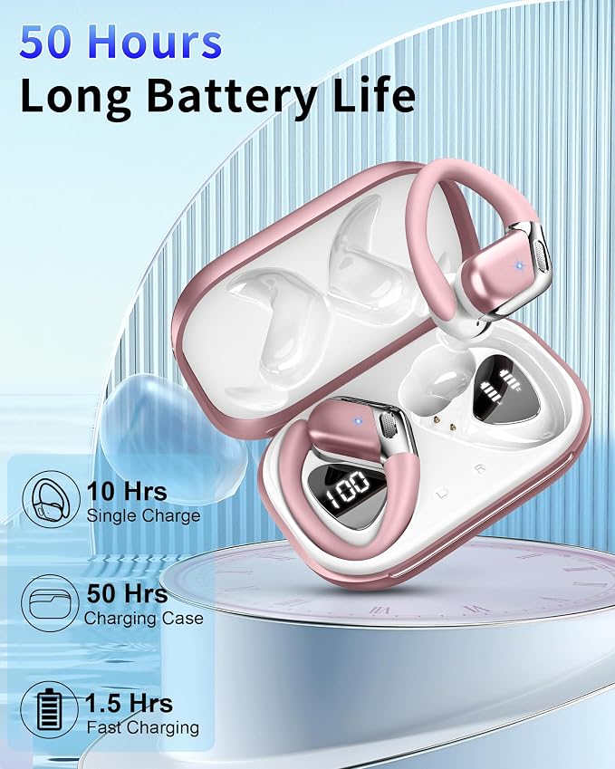 Hupoaf Wireless Earbuds Sport with Earhooks, 2026 Bluetooth 5.4 Headphones with 4 ENC Noise Canceling Mics, 50H Stereo Earphones for Running/Gym/Workout, IP7 Waterproof Over Ear Buds for Android/iOS